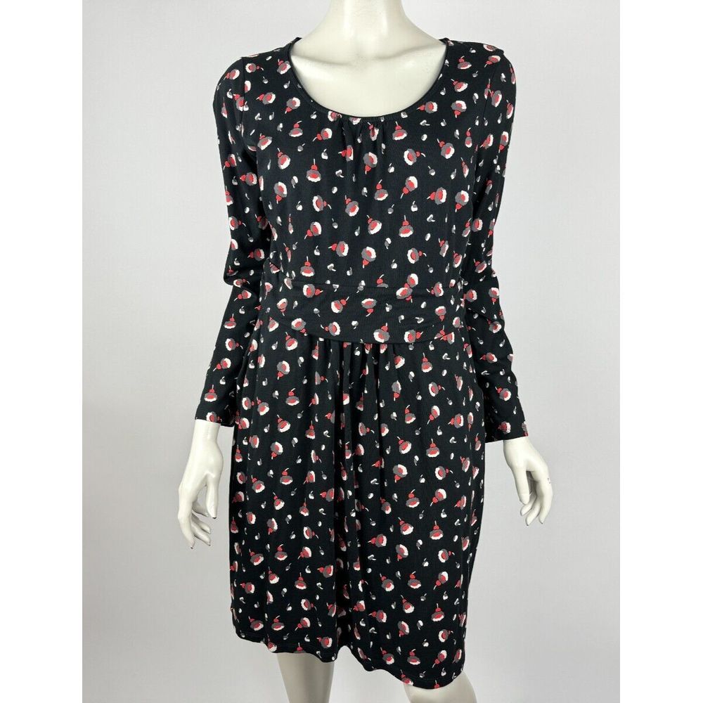 Boden Mabel Floral Long Sleeve Jersey Dress Women 14R EUC Stretch Cotton Pockets